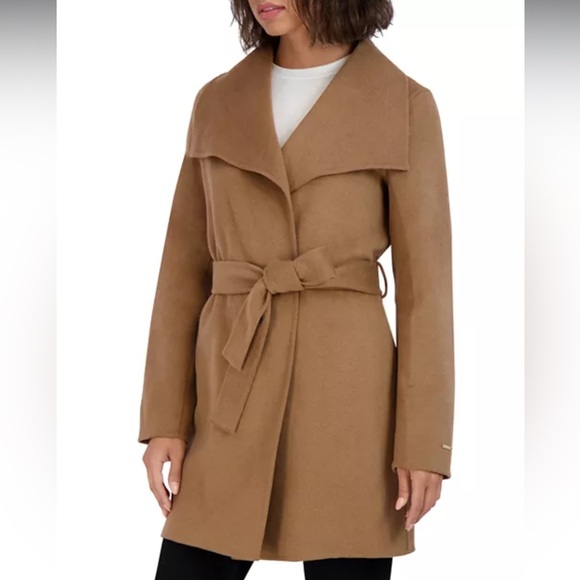 Tahari Jackets & Blazers - TAHARI ELLA Women's Lightweight Wool Blend Wrap Coat with Self Tie Belt